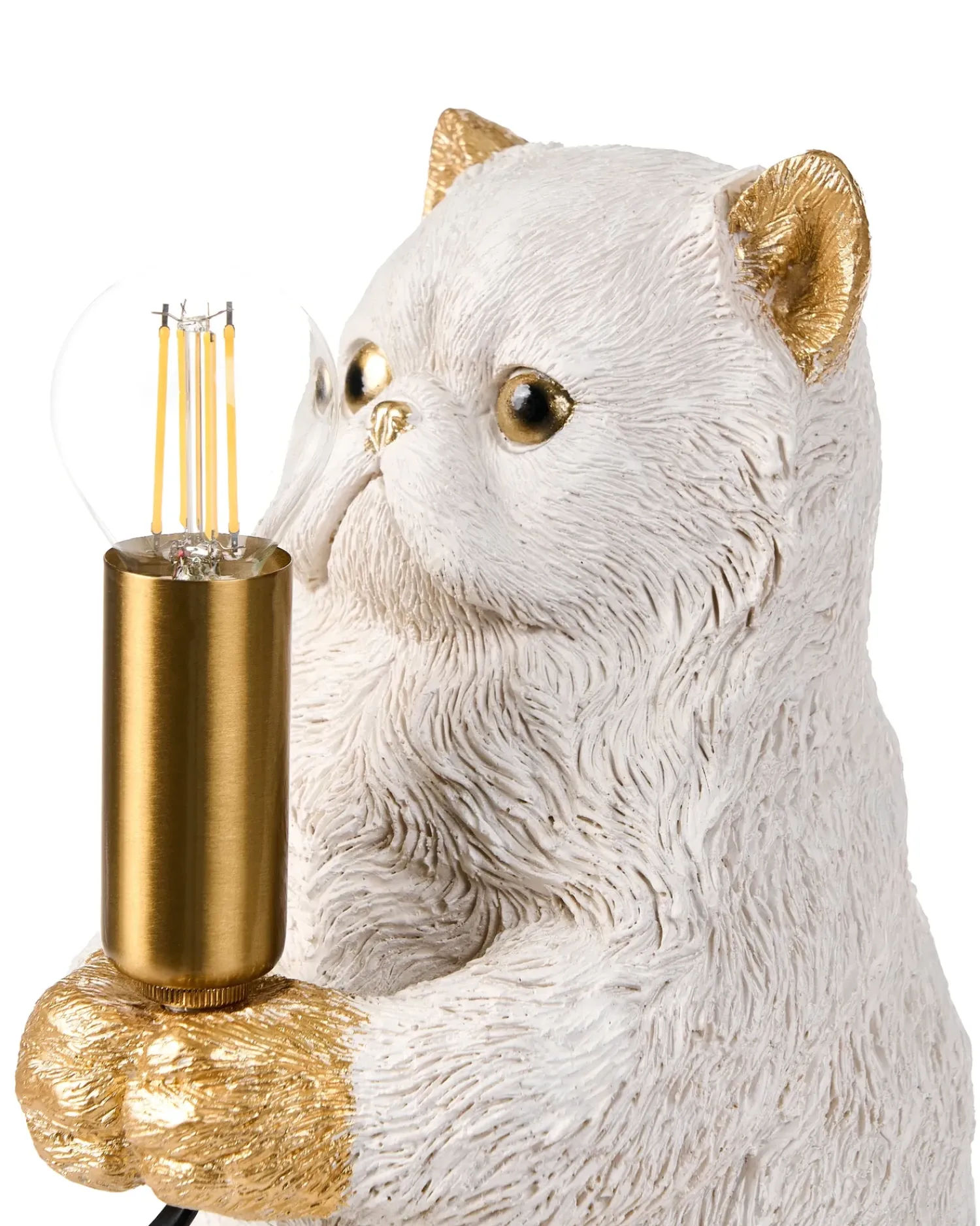 Clearance Beliani Lampada da tavolo Gatto YOKO Bianco Bianco Ottone