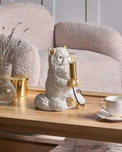 Clearance Beliani Lampada da tavolo Gatto YOKO Bianco Bianco Ottone