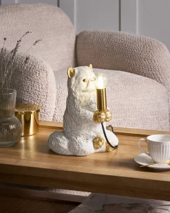Clearance Beliani Lampada da tavolo Gatto YOKO Bianco Bianco Ottone