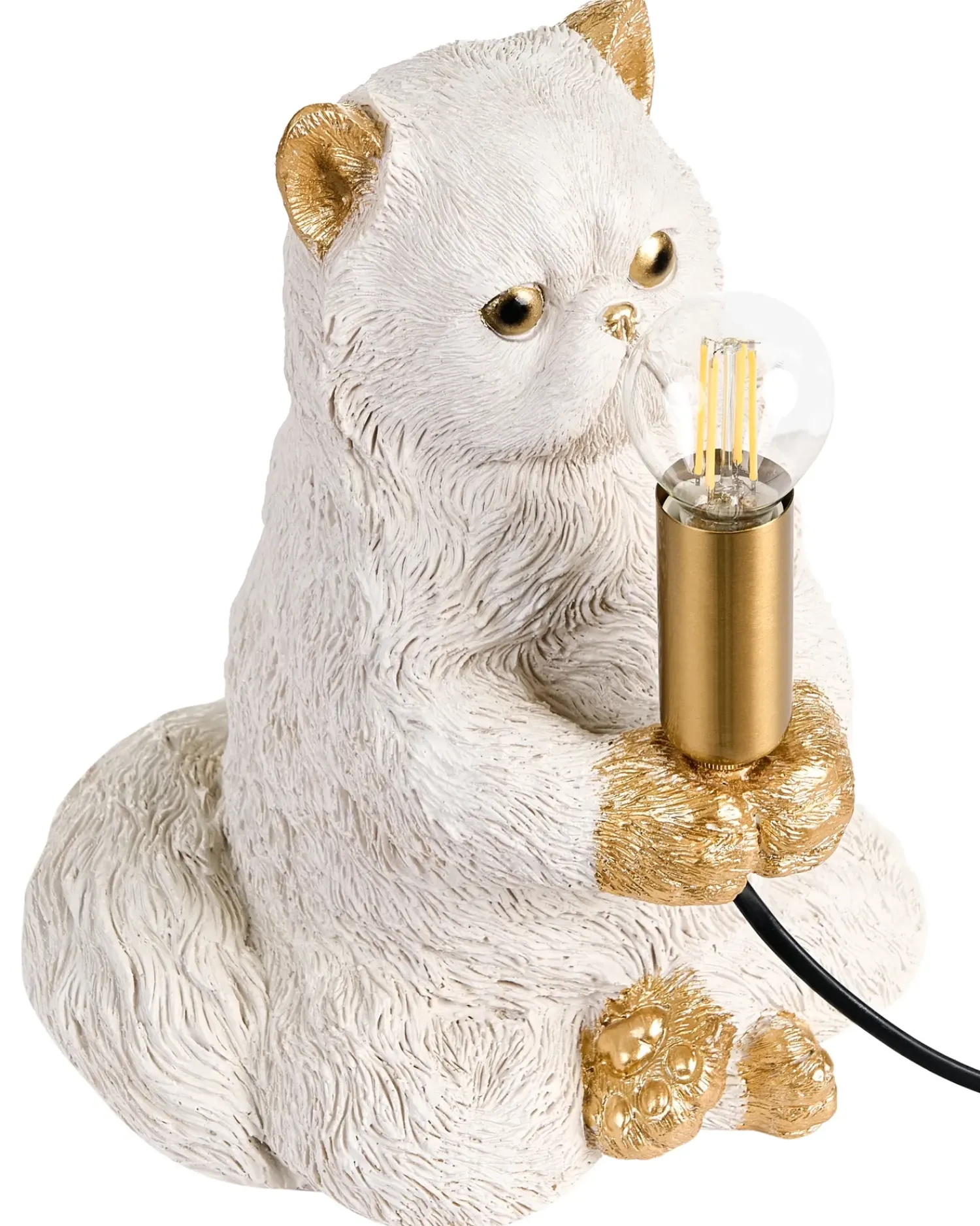 Clearance Beliani Lampada da tavolo Gatto YOKO Bianco Bianco Ottone