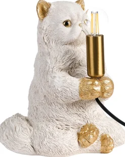 Clearance Beliani Lampada da tavolo Gatto YOKO Bianco Bianco Ottone