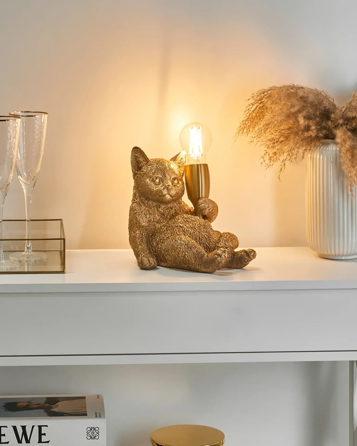 Outlet Beliani Lampada da tavolo Gatto ZIPPY Oro Oro Ottone