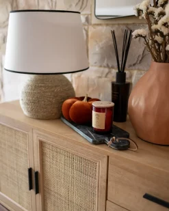Outlet Beliani Lampada da tavolo GROWEE Vimini Naturale Bianco Naturale Nero