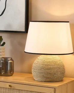 Outlet Beliani Lampada da tavolo GROWEE Vimini Naturale Bianco Naturale Nero