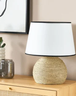 Outlet Beliani Lampada da tavolo GROWEE Vimini Naturale Bianco Naturale Nero