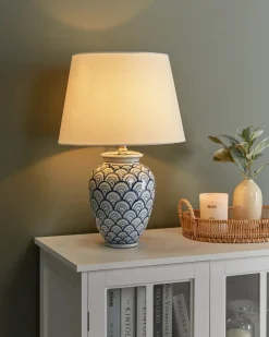 Sale Beliani Lampada da tavolo JAUCA Porcellana Bianco/Blu Bianco Blu