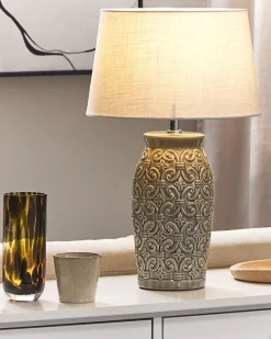 Clearance Beliani Lampada da tavolo KHOPER Ceramica Grigio Bianco Grigio