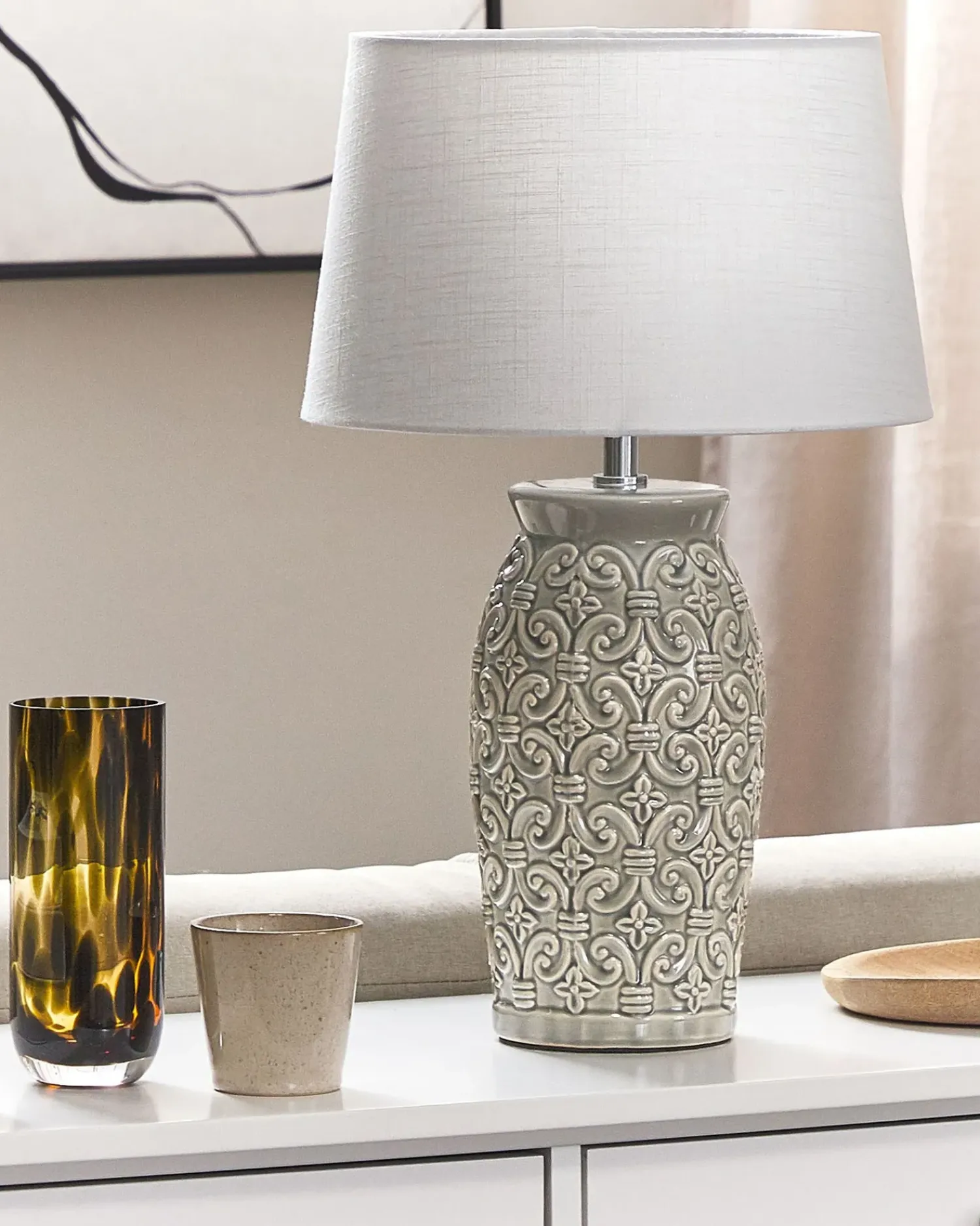 Clearance Beliani Lampada da tavolo KHOPER Ceramica Grigio Bianco Grigio