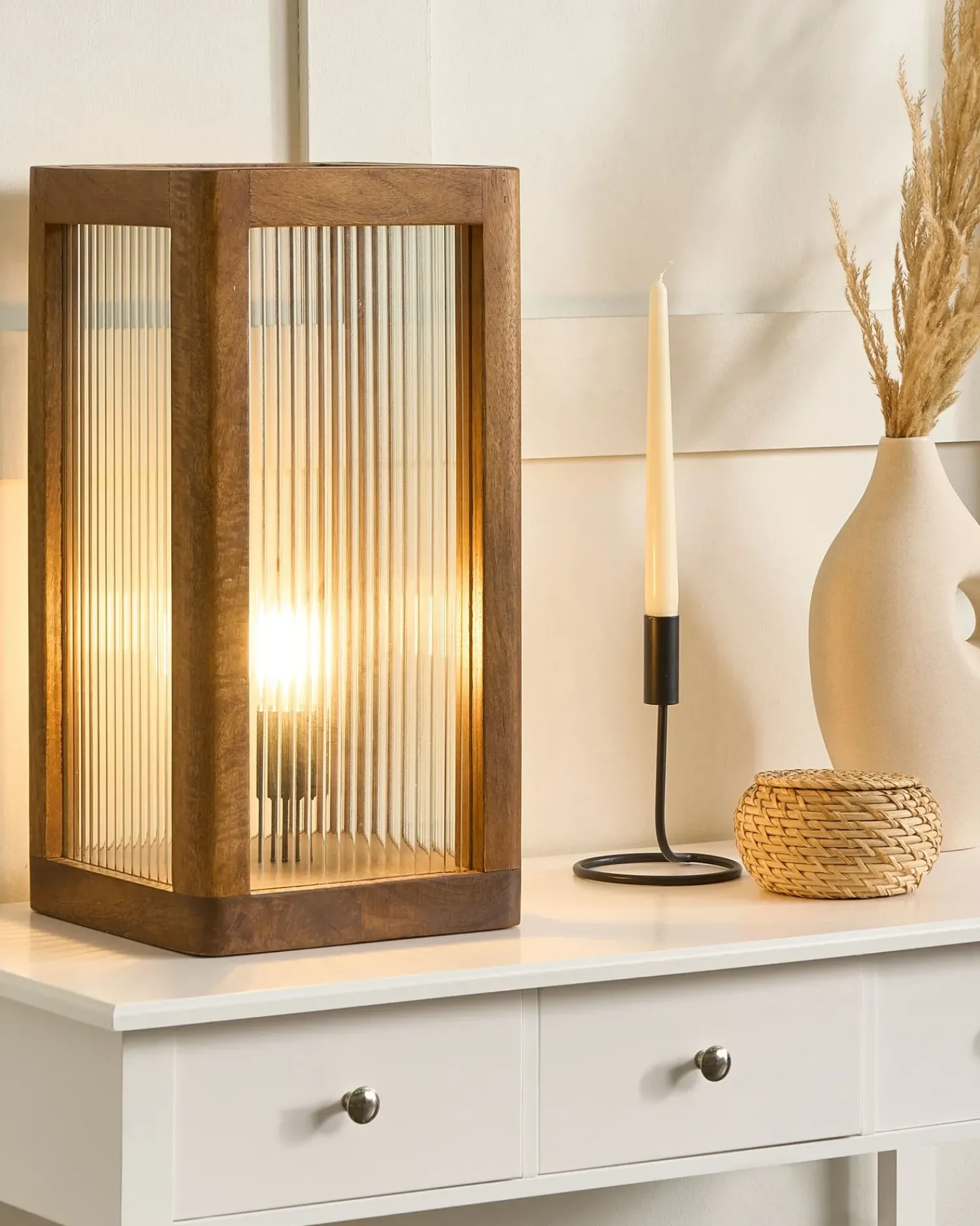 Online Beliani Lampada da tavolo KOLIDAM Legno di mango Marrone
