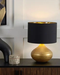 New Beliani Lampada da tavolo KUBAN Ceramica Oro Oro Nero