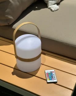 Hot Beliani Lampada da tavolo LED per esterni ESTERO con telecomando Bianco Bianco Marrone