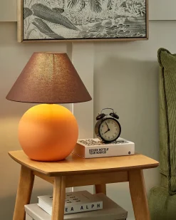 New Beliani Lampada da tavolo LIMIA Ceramica Arancione Arancione Marrone