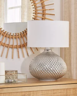 Clearance Beliani Lampada da tavolo MADON Vetro Argento Bianco Argento