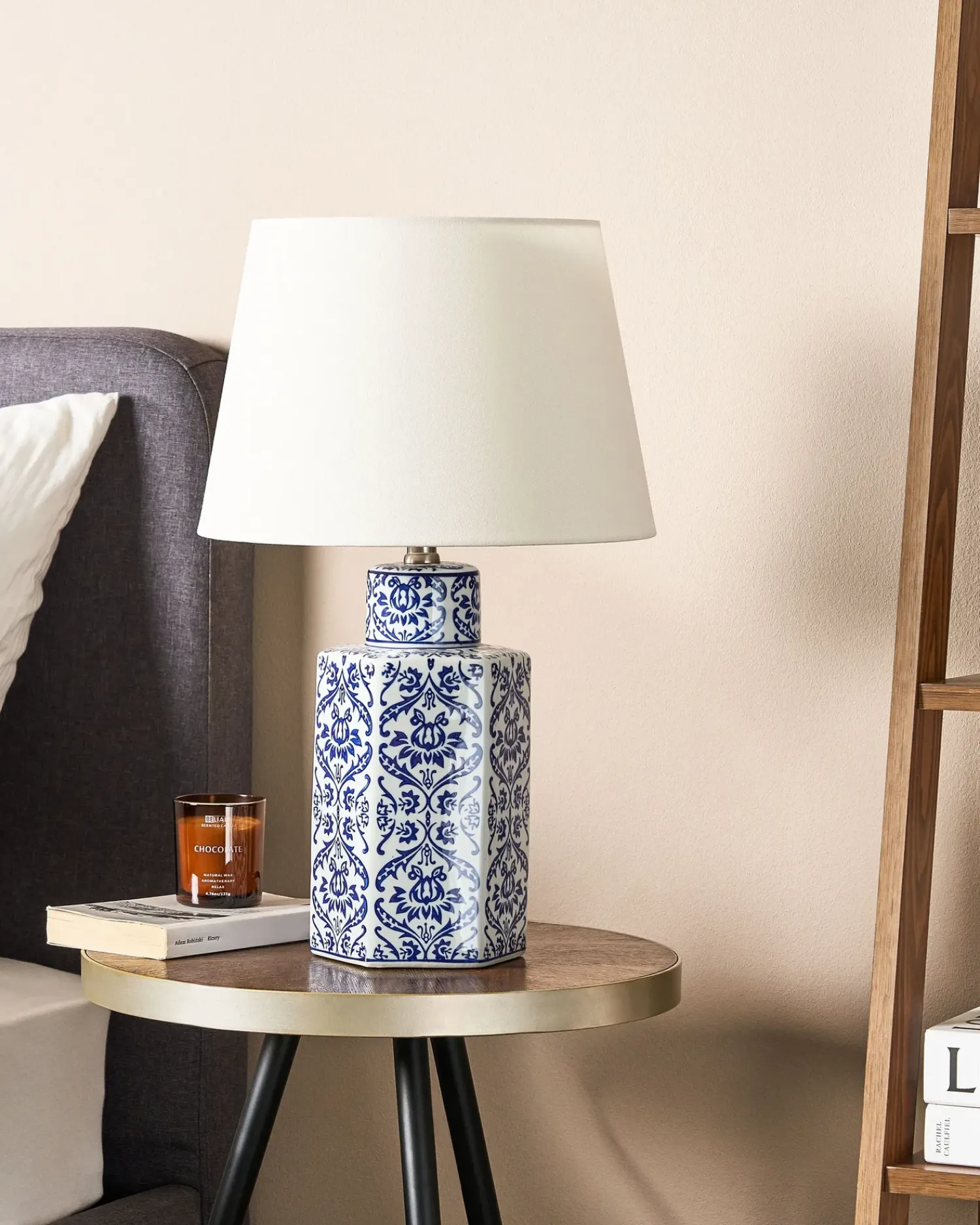 Online Beliani Lampada da tavolo MARCELIN Porcellana Bianco/Blu Bianco Blu
