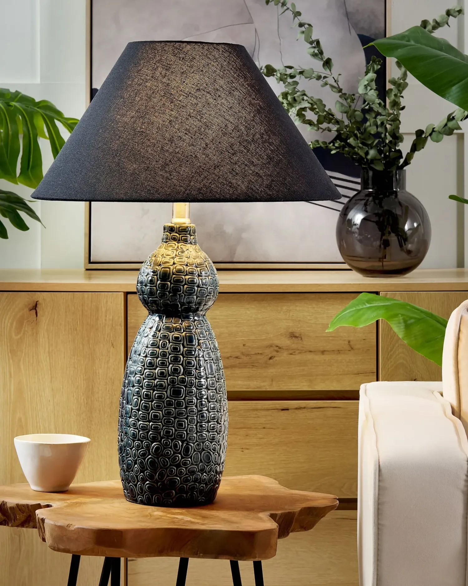 Outlet Beliani Lampada da tavolo MATINA Ceramica Nero Blu Nero