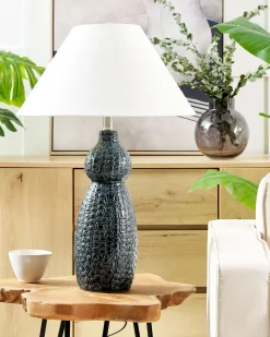Sale Beliani Lampada da tavolo MATINA Ceramica Bianco Bianco Blu