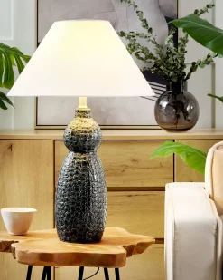 Sale Beliani Lampada da tavolo MATINA Ceramica Bianco Bianco Blu