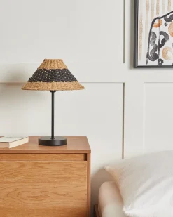 Hot Beliani Lampada da tavolo MOMBA Corda di carta Nero Beige Nero