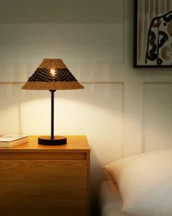 Hot Beliani Lampada da tavolo MOMBA Corda di carta Nero Beige Nero