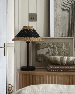Hot Beliani Lampada da tavolo MOMBA Corda di carta Nero Beige Nero