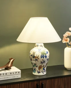 Outlet Beliani Lampada da tavolo MORACA Porcellana Bianco/Blu Arancione Bianco Blu