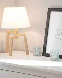 Online Beliani Lampada da tavolo NALON Legno di quercia Marrone/Bianco Bianco Marrone