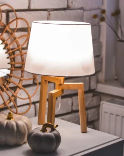Online Beliani Lampada da tavolo NALON Legno di quercia Marrone/Bianco Bianco Marrone