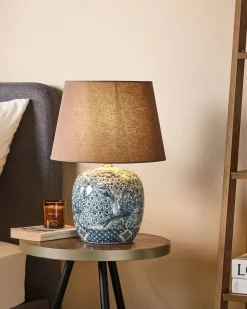 Best Beliani Lampada da tavolo NEIRA Porcellana Marrone Bianco Blu Marrone