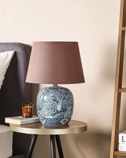 Best Beliani Lampada da tavolo NEIRA Porcellana Marrone Bianco Blu Marrone