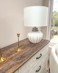 Sale Beliani Lampada da tavolo NERIS Ceramica Bianco sporco Argento Bianco
