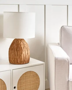 Hot Beliani Lampada da tavolo NILWALA Rattan Naturale Bianco Naturale