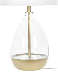 Outlet Beliani Lampada da tavolo OKARI Vetro Bianco Bianco Oro Trasparente