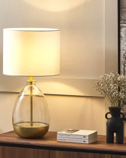 Outlet Beliani Lampada da tavolo OKARI Vetro Bianco Bianco Oro Trasparente