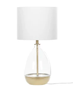 Outlet Beliani Lampada da tavolo OKARI Vetro Bianco Bianco Oro Trasparente