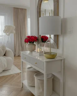 Outlet Beliani Lampada da tavolo OKARI Vetro Bianco Bianco Oro Trasparente