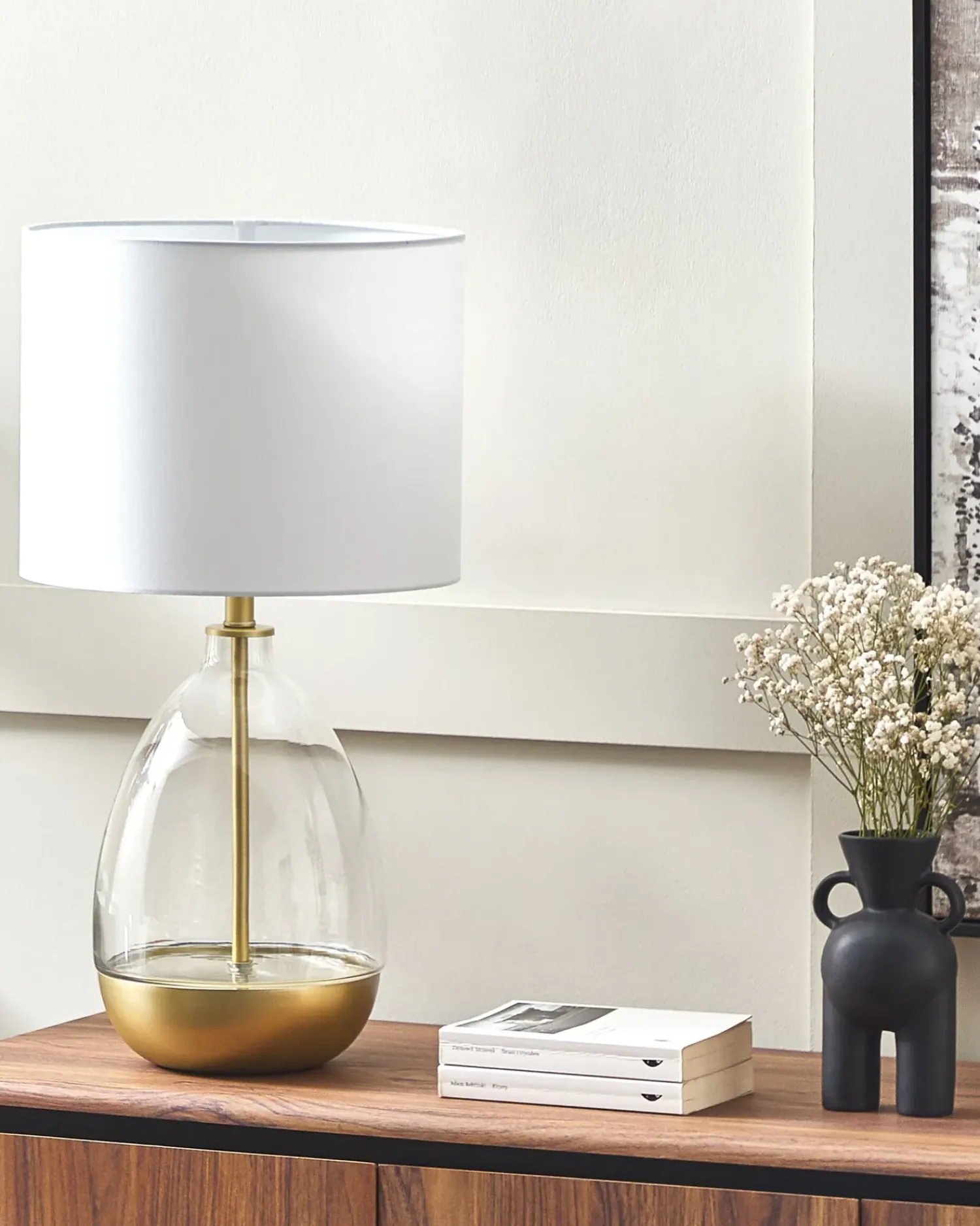 Outlet Beliani Lampada da tavolo OKARI Vetro Bianco Bianco Oro Trasparente