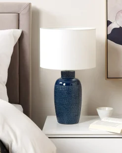 Clearance Beliani Lampada da tavolo PERLIS Ceramica Blu marino Bianco Blu
