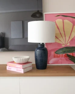 Clearance Beliani Lampada da tavolo PERLIS Ceramica Blu marino Bianco Blu