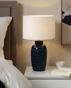 Clearance Beliani Lampada da tavolo PERLIS Ceramica Blu marino Bianco Blu