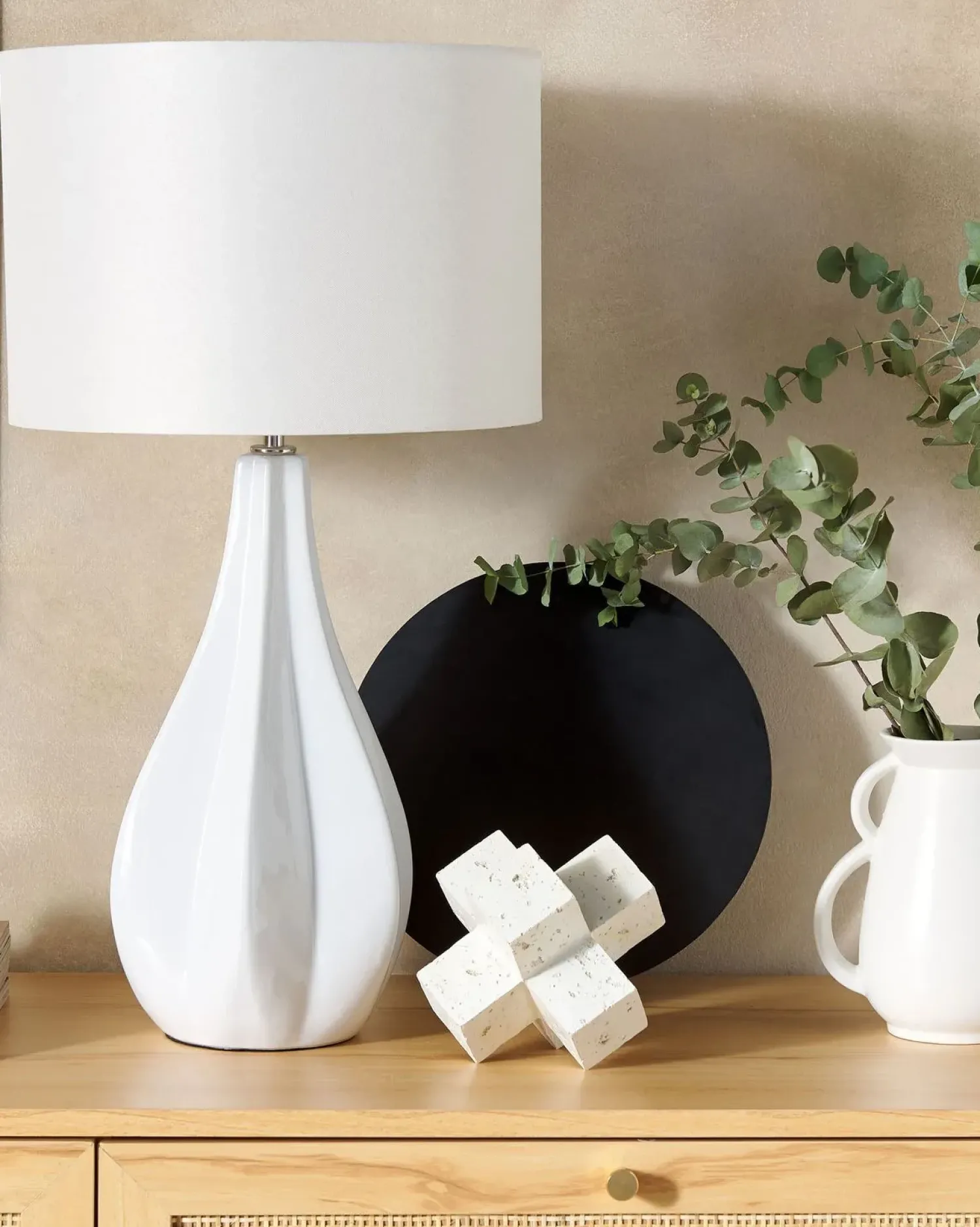 Online Beliani Lampada da tavolo SANTEE Porcellana Bianco sporco Bianco Beige