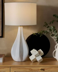 Online Beliani Lampada da tavolo SANTEE Porcellana Bianco sporco Bianco Beige
