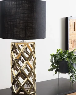Sale Beliani Lampada da tavolo SELJA Ceramica Oro Nero Oro
