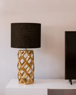 Sale Beliani Lampada da tavolo SELJA Ceramica Oro Nero Oro