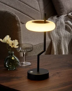 Clearance Beliani Lampada da tavolo senza fili a LED ALVIELA con dimmer Metallo Nero Bianco Marrone Nero