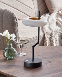 Clearance Beliani Lampada da tavolo senza fili a LED ALVIELA con dimmer Metallo Nero Bianco Marrone Nero