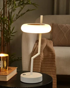 Hot Beliani Lampada da tavolo senza fili a LED ALVIELA con dimmer Metallo Bianco Bianco Marrone