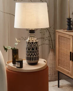 Sale Beliani Lampada da tavolo SHEBELLE Ceramica Nero Beige Bianco Nero