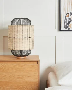 Outlet Beliani Lampada da tavolo TANGANYIKA Rattan Naturale Beige Naturale Nero