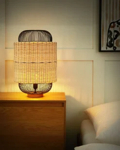 Outlet Beliani Lampada da tavolo TANGANYIKA Rattan Naturale Beige Naturale Nero