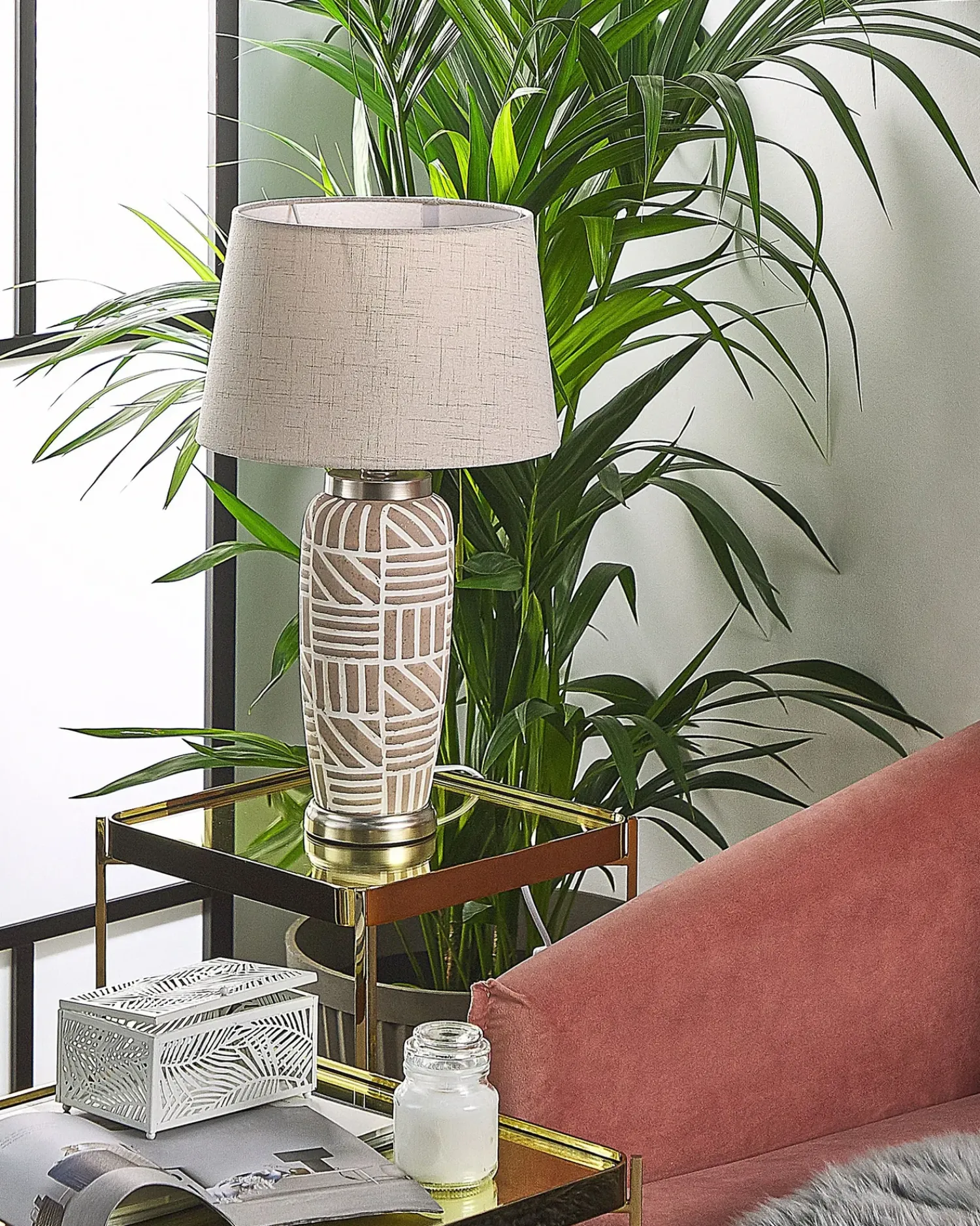 Best Beliani Lampada da tavolo TRAISEN Ceramica Beige Argento Bianco Beige
